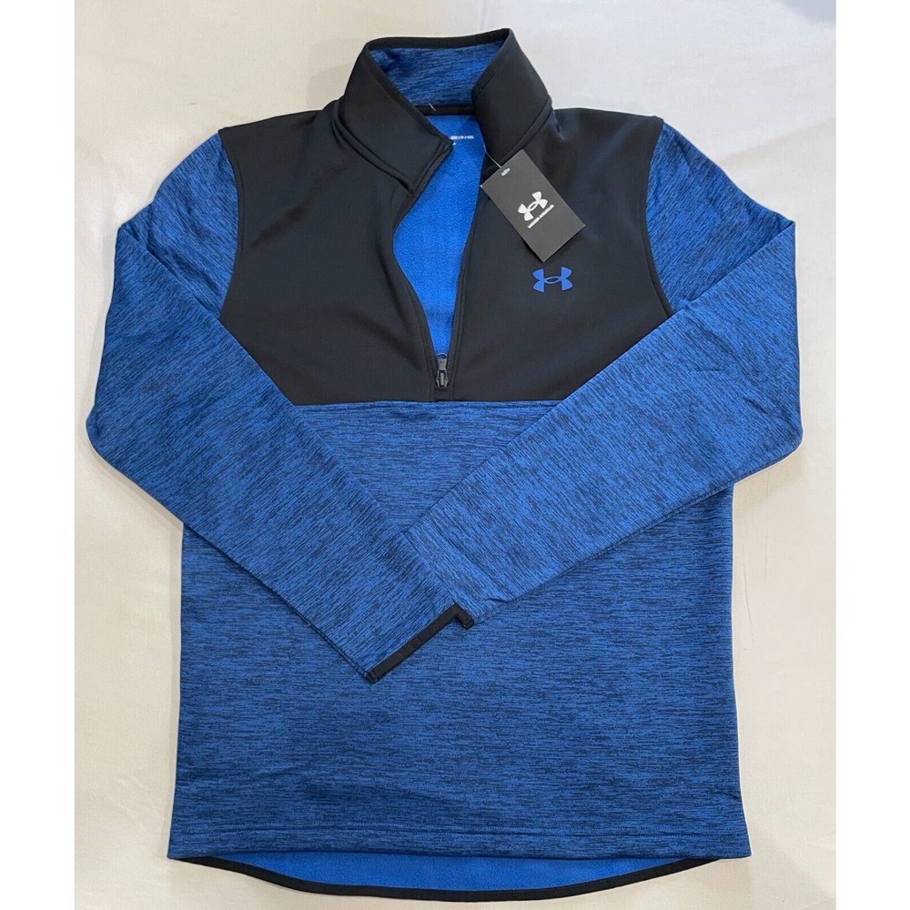 Under Armour 1/4 Zip Long Sleeve Mock Neck Sweat Shirt Black Blue Size S